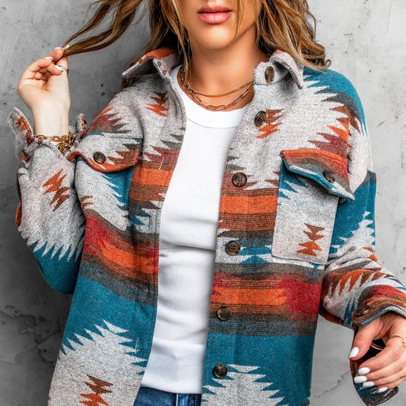 DoubleCat Jackets & Blazers - SOLD Flannel Distressed Aztec Shirt Jacket/Shacket Large
